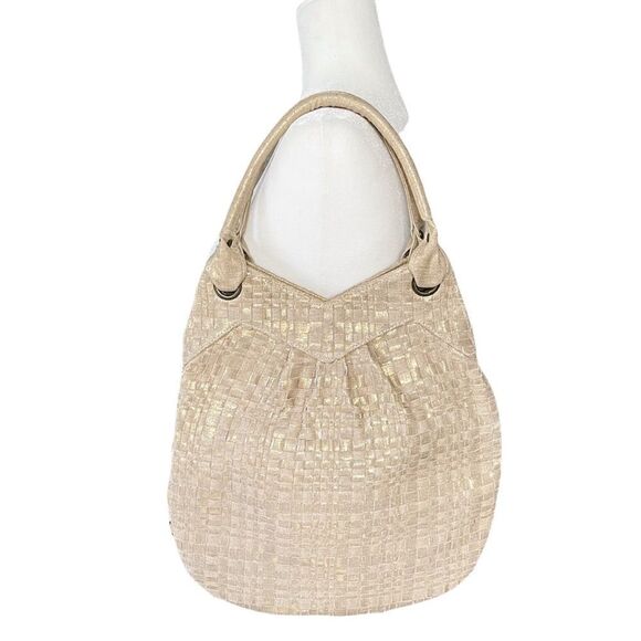 Lauren Merkin Metallic Gold Tan Woven Tote Shoulder Bag - Picture 1 of 13